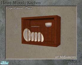 Sims 2 — Heavy Wood Kitchen - Cabinet - Plates by MsBarrows — Mesh for a Heavy Wood cabinet with plates, bowls, and