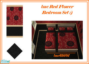 Sims 2 — lmc Red Flower Bedroom Set by lmc69101 — This set includes red flowered bedding for single and double bed, one