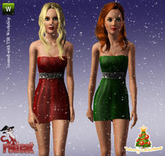 Sims 3 — Holiday Dresses for Adult by RedCat — 1 Recolorable Pallet. 2 Styles. Game Mesh. Holiday Dresses for Adult ~