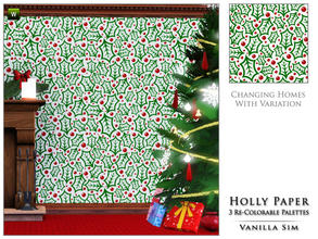 Sims 3 — Holly Paper by Vanilla Sim — Traditional Christmas Holly