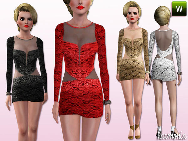Sims 3 — Lace Evening Dress inspired by Megan Fox by Harmonia — 3 Variations Included