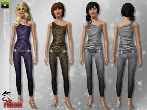 Sims 3 — One-Shouldered Suit by RedCat — 2 Recolorable Palette. 3 Styles. Game Mesh. One-Shouldered Suit ~ RedCat