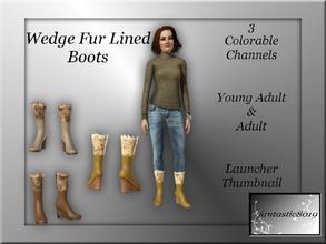 Sims 3 — Wedge Fur Lined Boots by fantasticSims — Wedge Fur Lined Boots. Fur, soles, and shoe upper recolorable. Should