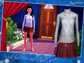 Sims 3 — Wool pullover and skirt set for teens by Janthie78 — This is a set of warm white wool pullover and a pleated