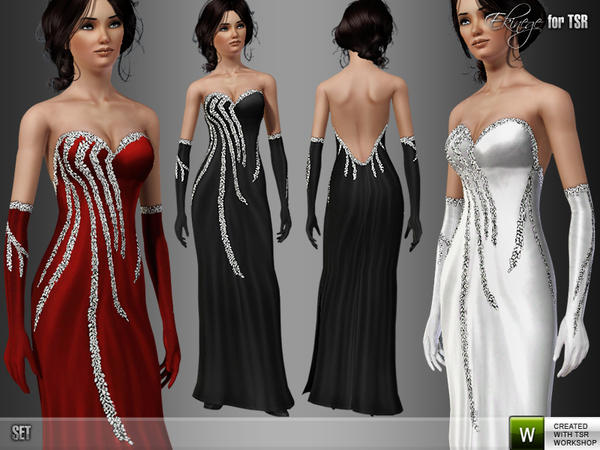Sims 3 — Ekinege - Silver Embellished Gown & Gloves - Set43 by ekinege —