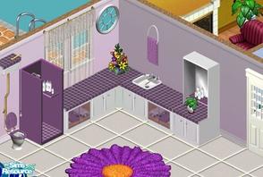 Sims 1 — Sweet Grape Bathroom by sgandra — Includes: Counter (2), Cabinet, Plant, Shower, Toilet, Towel