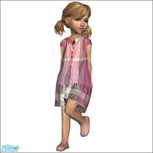 Sims 2 — Pink Check Dress by SimDetails — A large-scale check of soft pastels is styled into an easy shape with ruffle at