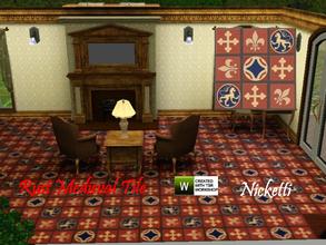 Sims 3 — Rust Medieval Tile by nicketti — Floor, the pattern is fleur de lis, griffin, lion, celtic cross and geometric