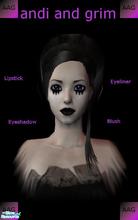 Sims 2 — Gothic Makeup Set by andi and grim — This is a set of 4 makeup items. There is a lipstick, an eyeliner, an