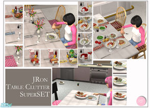 Sims 2 — JRon Clutter SuperSet by DOT — JRon Clutter SuperSet. Table clutter. Pillowed Chair. Sims 2 by DOT of The Sim