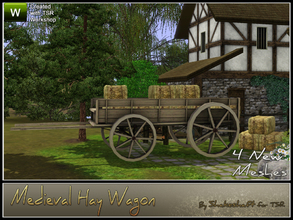 Sims 3 — Medieval Hay Wagon by Shakeshaft — Part of the Medieval Theme week this set includes an Hay Wagon and 3 Hay