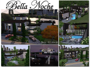 Sims 3 — Bella Noche - Modern 3 Bed by Illiana — Gorgeous lot includes semi-circular drive, gated entry, pond w/fountain,