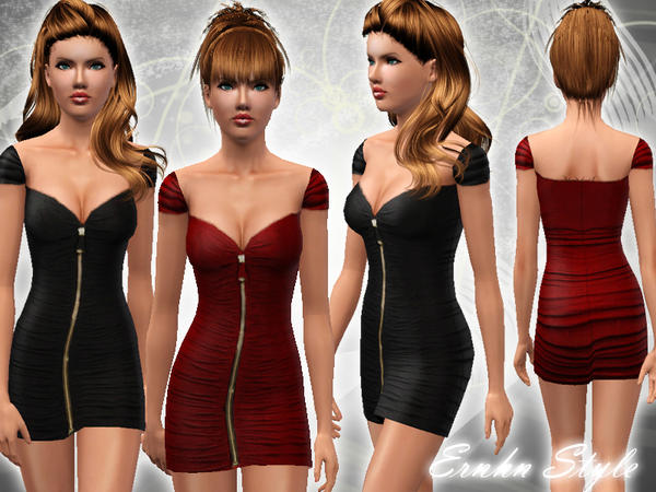 Sims 3 — Zip You Lock Dress by ernhn — Zip You Lock Dress Formal Dress 1 recolorable palette Comes with 2 varitions
