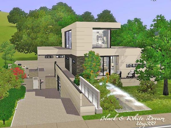 Sims 3 — Black & White Dream by ung999 — A two beds and 2 baths modern 2 story building with down-sloped driveway