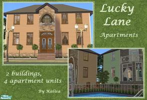 Sims 2 — Lucky Lane Apartments by -kalisa- — 4 apartment units, rent from 1519-1657. Nice green backyard with a swimming