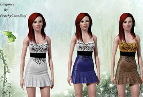 Sims 3 — Elegant dress by peachycornbeef2 — Comes in 3 colors: all white, white and blue, and mustard/gator skin brown..