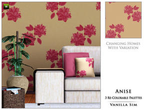 Sims 3 — Anise by Vanilla Sim — A rounded floral motif in shades of raspberry pink on a dark cream peach background