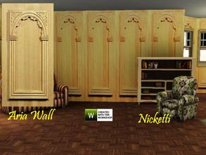 Sims 3 — Aria Wall by nicketti — Wall_Full_Clone, Carved scalloped arch wood panel with leaf detail. Used in florence