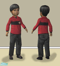 Sims 2 — Toddler Boys Sweater\'n Jeans Set - Red by Simaddict99 — red sweater, with black jeans.