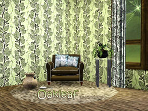 Sims 3 — Oakleaf by MB by matomibotaki — Floral pattern in dark brown, green and light yellow, 3 channel, to find under