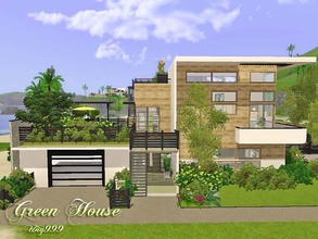 Sims 3 — Green House by ung999 — This split-level modern house features with two planted roof gardens, a large pool house