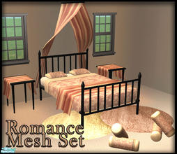 Sims 2 — Romance Bedroom Set by nikisatez05 — 4 new meshes: Bed, Bed canopy, Pillows and end table. Also includes new