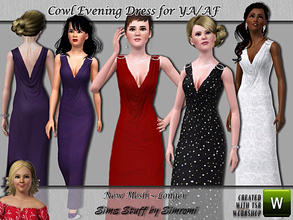 Sims 3 — Embellished Cowl Neck Evening Dress ~ YA/AF by simromi — This sophisticated embellished cowl neck gown is the