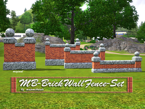 Sims 3 — MB-BrickWallFence-Set by matomibotaki — A set of 3 different high brick-walls, recolorable. A must have for each