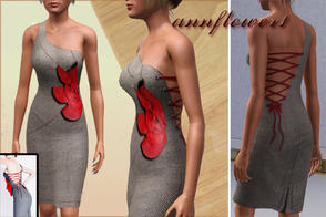 Sims 3 — cocktail dress rose annflower1 by annflower1 — Asymmetric sexual dress from a clap with a magnificent scarlet