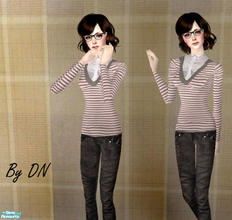 Sims 2 — Cardigan & Jeans by DN by Dasha0510 — It is a female striped cardigan with beautiful black jeans and shirt.