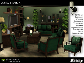 Sims 3 — Aria Living by Mutske — The set contains 2 chairs, loveseat, sofa, coffee table, Tv-sidetable, endtable,