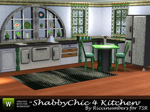 Sims 3 — Shabby Kitchen 4 by TheNumbersWoman — Old Windows recycled to shelving....Lace curtains for kitchen