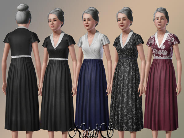 Sims 3 — NataliS FE dress 003 by Natalis — New dress for elderly lady. Four channels for recoloring.