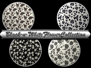 Sims 3 — Black-n-WhiteFlowerCollection by matomibotaki — 4 black and white floral pattern. The pattern are recolorabe as