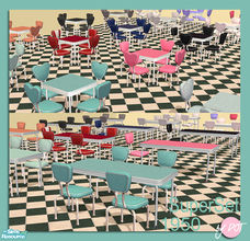 Sims 2 — 1950 SuperSet by DOT — 1950 SuperSet. 1950 2x1 Table MESH, Heart Back Dining Chair MESH, Hipster Dining Chair