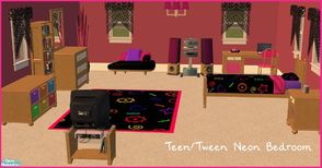 Sims 2 — Teen/Tween Neon Bedroom by sinful_aussie — A bedroom for teens or \'tweens\'. Nice and bright.