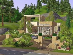 Sims 3 — Modern Suburban Home by ung999 — This single story building with basement features with a cantilevered porch to