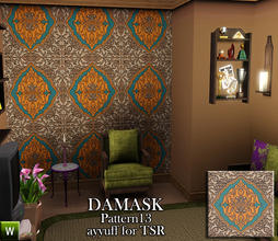 Sims 3 — Damask Pattern13 by ayyuff — recolorable pattern with 4 palettes