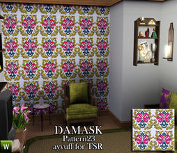 Sims 3 — Damask Pattern23 by ayyuff — recolorable pattern with 4 palettes