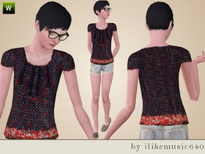 Sims 3 — Navy Floral Peasant Top AF by ILikeMusic640 — 