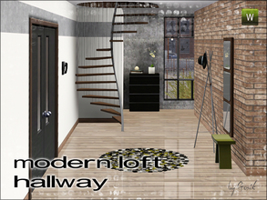 Sims 3 — Modern Loft Hallway  by Gosik — Small hallway set that includes: spiral staircase, shoe cabinet, coatrack, wall