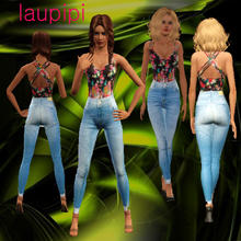 Sims 3 — LP High Jeans Outfit! by laupipi2 — Set of high trousers and a vest of flowers. The vest of flowers has the back