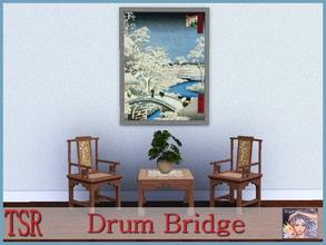 Sims 3 — Drum Bridge by ziggy28 — A vintage painting called 'Drum bridge and Setting Sun Hill at Meguro', painted 1857 by