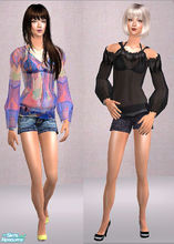 Sims 2 — OpenHouseForSims2_AF_LooseTop by openhousejack — two summery outfits with loose tops, shorts and high heels and