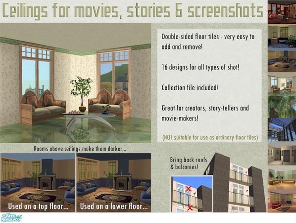 Sims 2 — Ceilings for Screenshots & Movies by Cyclonesue — Double-sided floor tiles to use as ceilings for movies,
