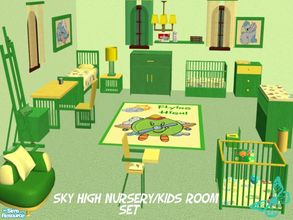 Sims 2 — Sky High Nursery/Kids Room by sinful_aussie — Recolour of riccinumbers Mala Kids Room in green and yellow. Has