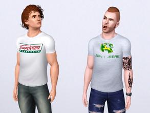 Sims 3 — Graphic Casual Shirts by spladoum — Three logo'ed shirts: John Deere (tractors/farm equipment), Krispy Kreme