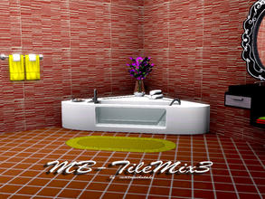 Sims 3 — MB-TileMix3 by matomibotaki — Tile pattern in red, dark brown and light yellow, 3 channel, to find under