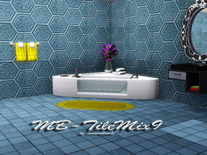 Sims 3 — MB-TileMix9 by matomibotaki — Tile pattern in dark green, blue and light grey, 3 channel, to find under