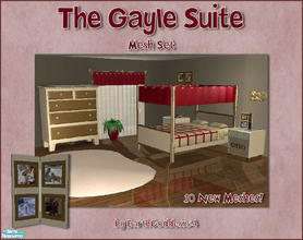 Sims 2 — The Gayle Suite by EarthGoddess54 — Bedroom suite with beautiful sheer curtains, glass accented furnishings, and